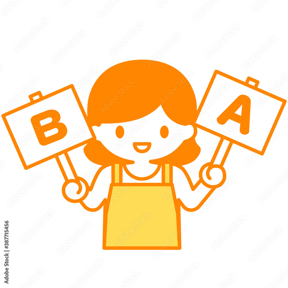 AとBの二つを比較している主婦のイラスト