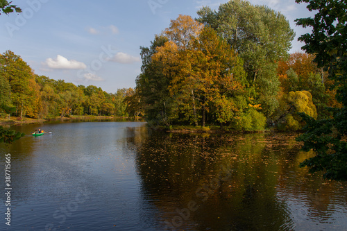 autumn landscape lake surrounded by trees © eevlada