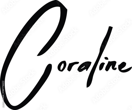 Coraline-Female Name Modern Brush Calligraphy Cursive Text on White Background