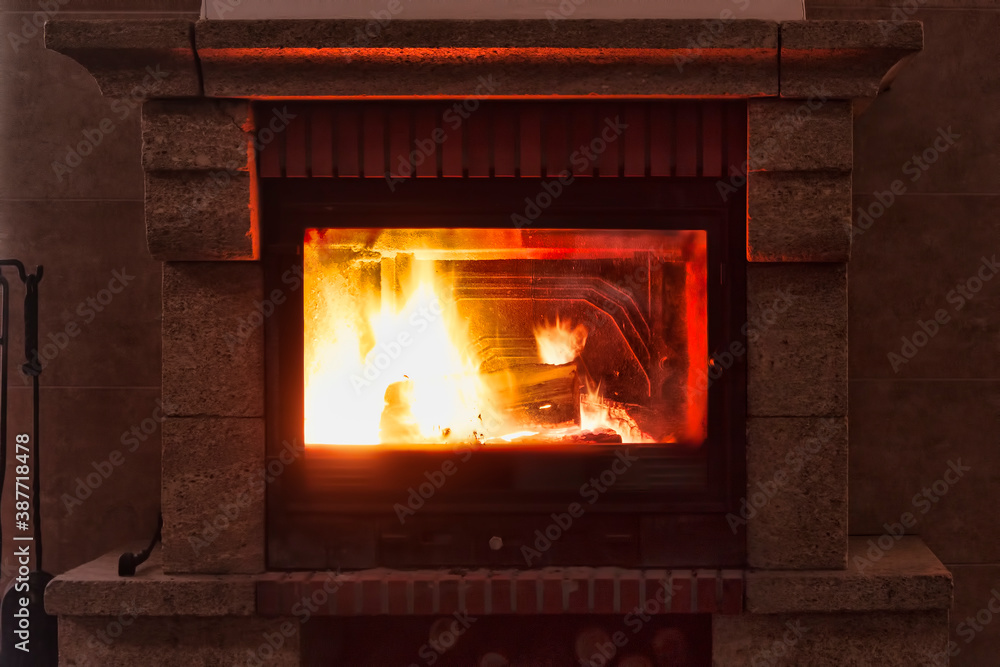 Obraz premium In the fireplace burning logs