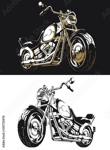 Print op canvas Silhouette retro motorcycle chopper isolated vector