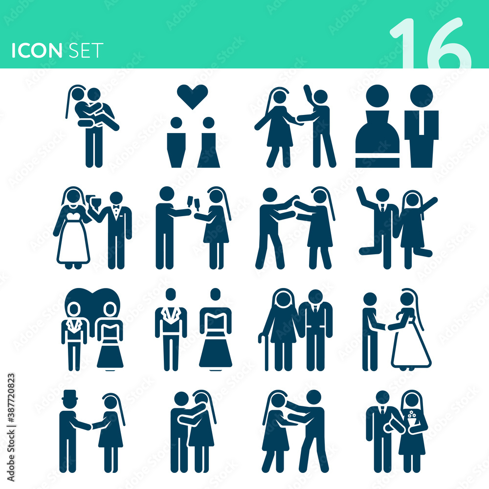 Simple set of 16 icons related to newlyweds Simple set of 16 icons related to newlyweds