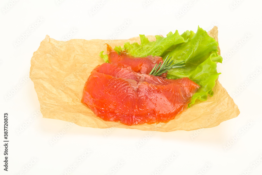 Sliced salmon fillet served rosemary Sliced salmon fillet served rosemary