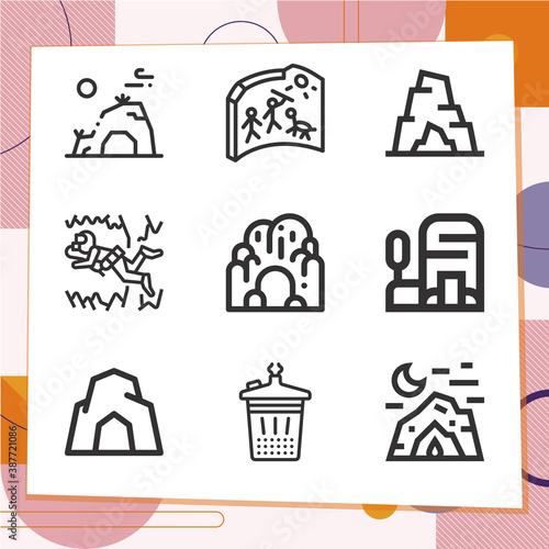 Simple set of 9 icons related to undermine