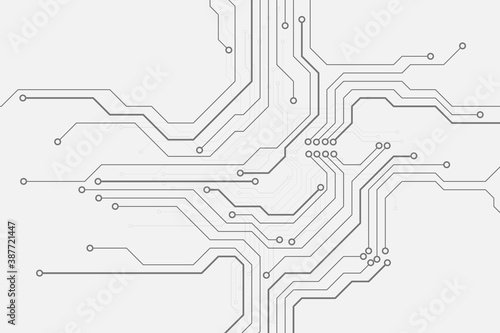 Circuit Board Technology Electronic Scheme Pattern Abstract Background. PCB Trace Black And White Engineering Data Communication Concept Vector.