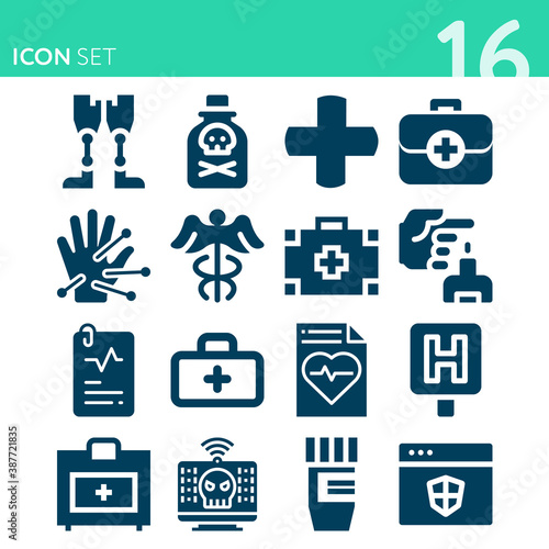 Simple set of 16 icons related to illness