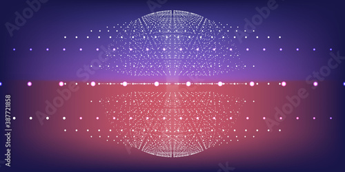 Abstract futuristic color background grid with particles. Geometric technology  concept . 