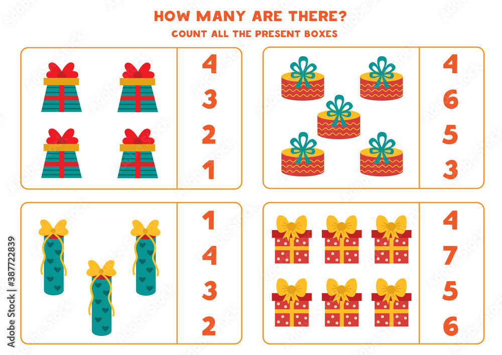 Fototapeta premium Count all present boxes. Educational math game for kids.