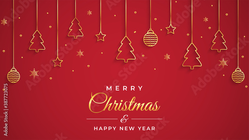 Merry Christmas background with christmas element. Red Background. Vector illustration