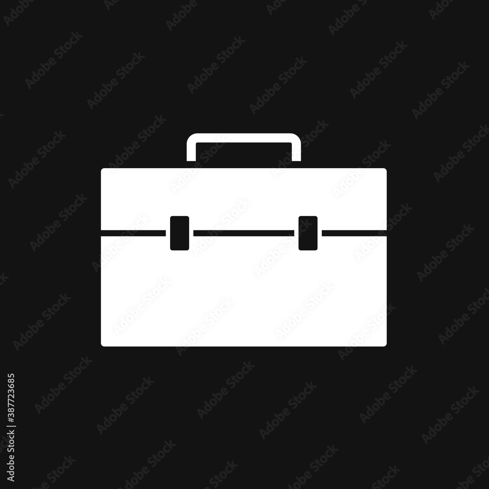 White Business bag icon isolated on black, flat style.