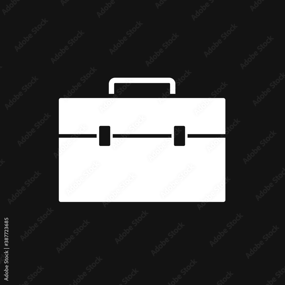 White Business bag icon isolated on black, flat style. White Business bag icon isolated on black, flat style.