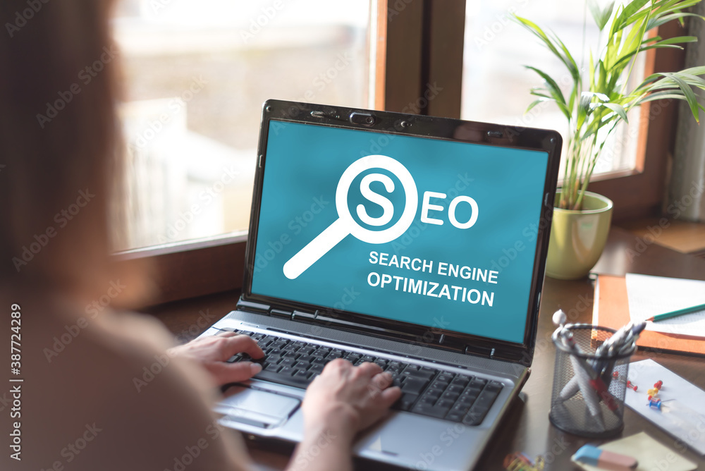 Search engine optimization concept on a laptop screen Search engine optimization concept on a laptop screen
