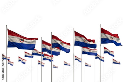 nice independence day flag 3d illustration. - Paraguay isolated flags placed in row with soft focus and space for your text
