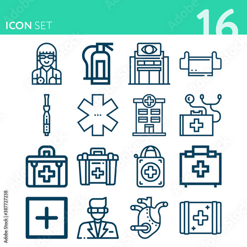 Simple set of 16 icons related to hospital