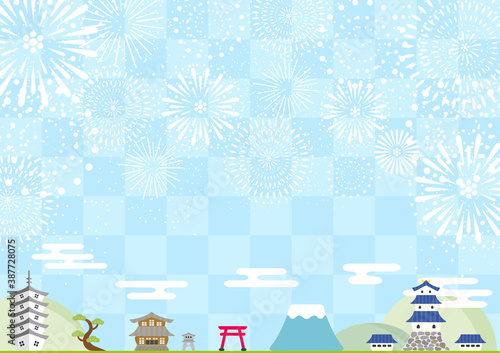 城下町　花火　日本の風景	
