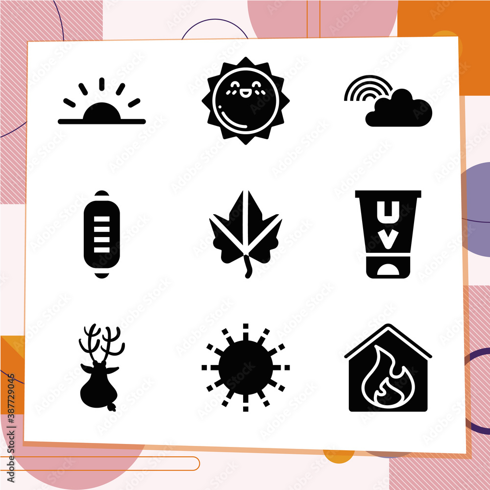 Simple set of 9 icons related to warm