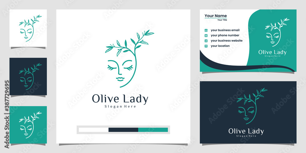 Woman face combine with olive logo design and business card.