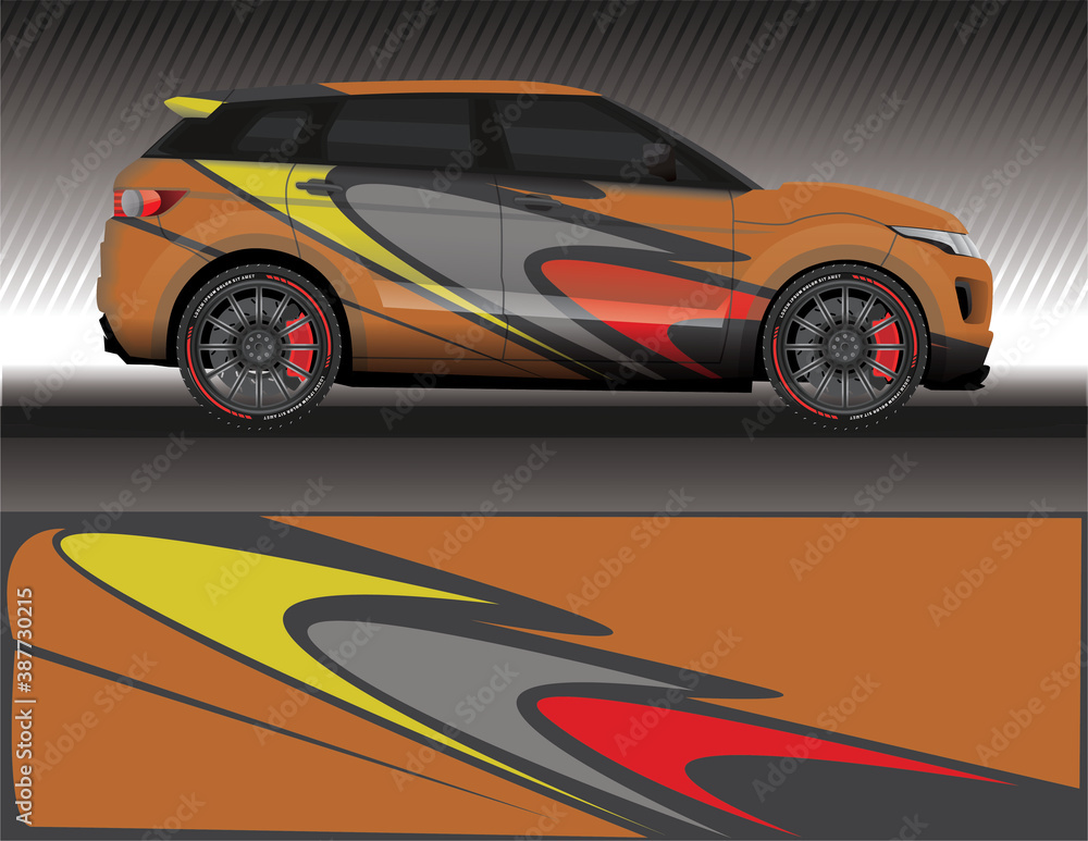Fototapeta premium Car livery wrap decal, rally race style vector illustration abstract background