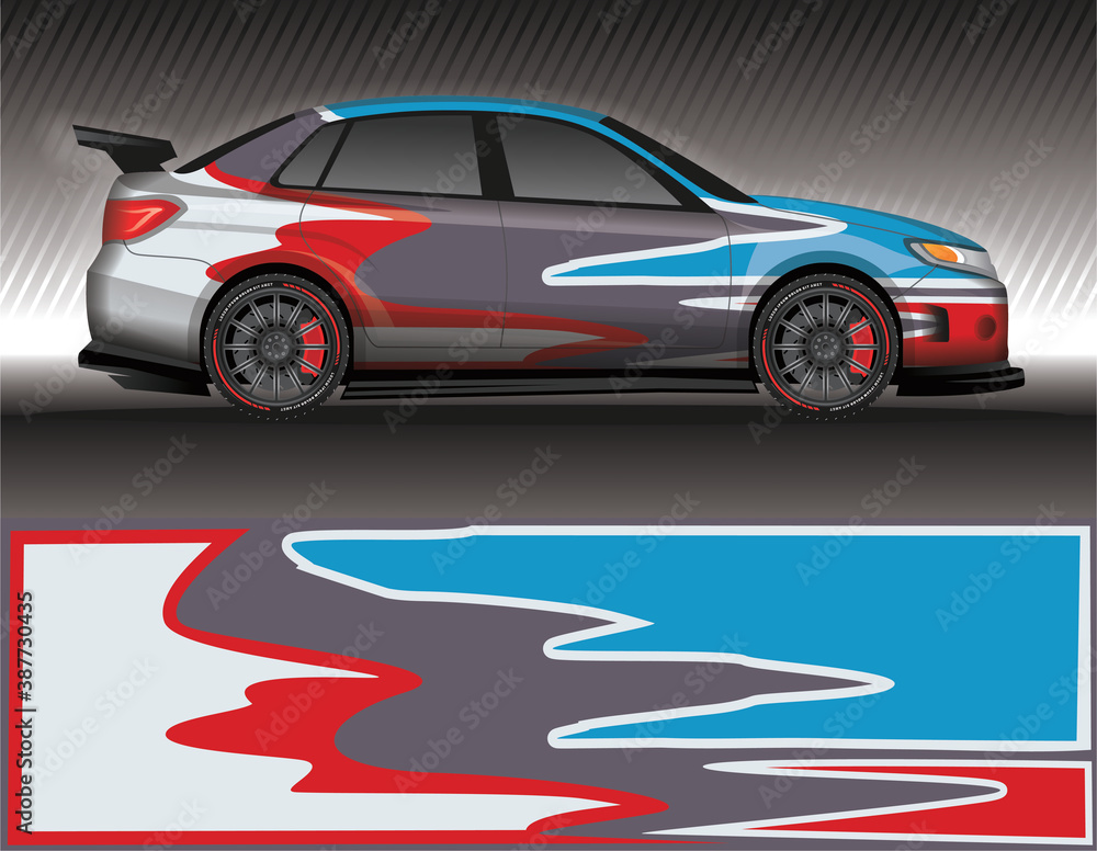 Obraz premium Car livery wrap decal, rally race style vector illustration abstract background