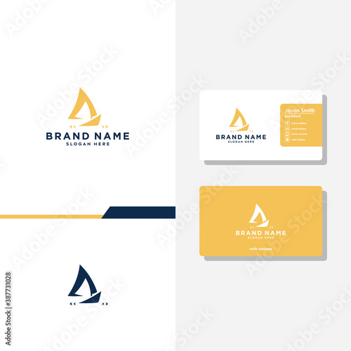 Boat or yacht line art concept logo designs business card