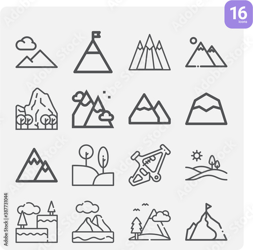 Simple set of terrain related lineal icons.