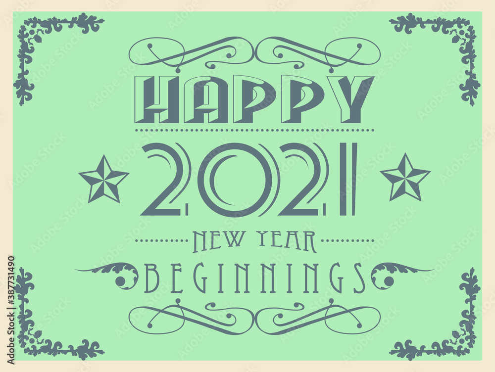 Fototapeta premium 2021 HAPPY NEW YEAR VINTAGE RETRO