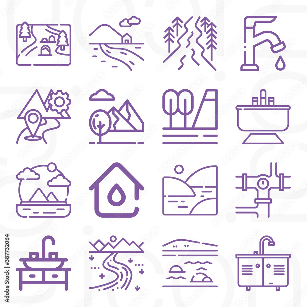 Fototapeta premium 16 pack of watershed lineal web icons set