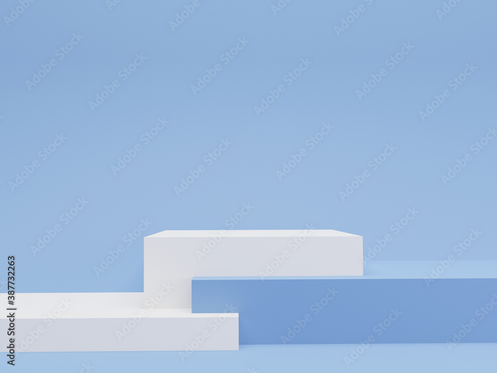 Minimal product display stand, podium in abstract blue and white composition, 3d rendering, 3d illustration Minimal product display stand, podium in abstract blue and white composition, 3d rendering, 3d illustration
