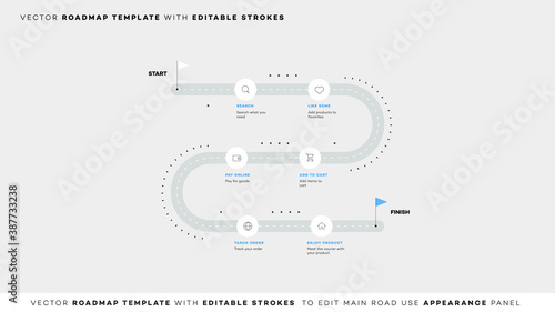 Infographic Timeline With Editable Strokes. Vector Roadmap, Template For Modern Business Presentation, Annual Reports, Layouts