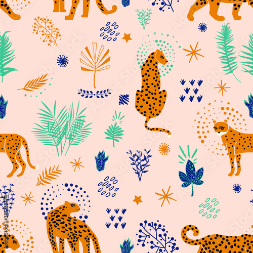 Vector seamless animal pattern. Seamless vector animal jungle cheetah pattern. 