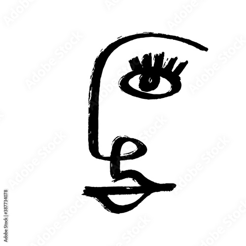 Simple hand drawn abstract line continuous face. Ink Brush drawing in the style of Abstractionism. Modern Style Black And White Poster. Vector Illustration Clipart.