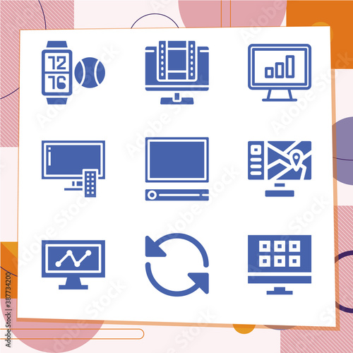 Simple set of 9 icons related to monitored