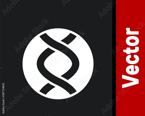 White DNA symbol icon isolated on black background. Genetic engineering, genetics testing, cloning, paternity testing. Vector.