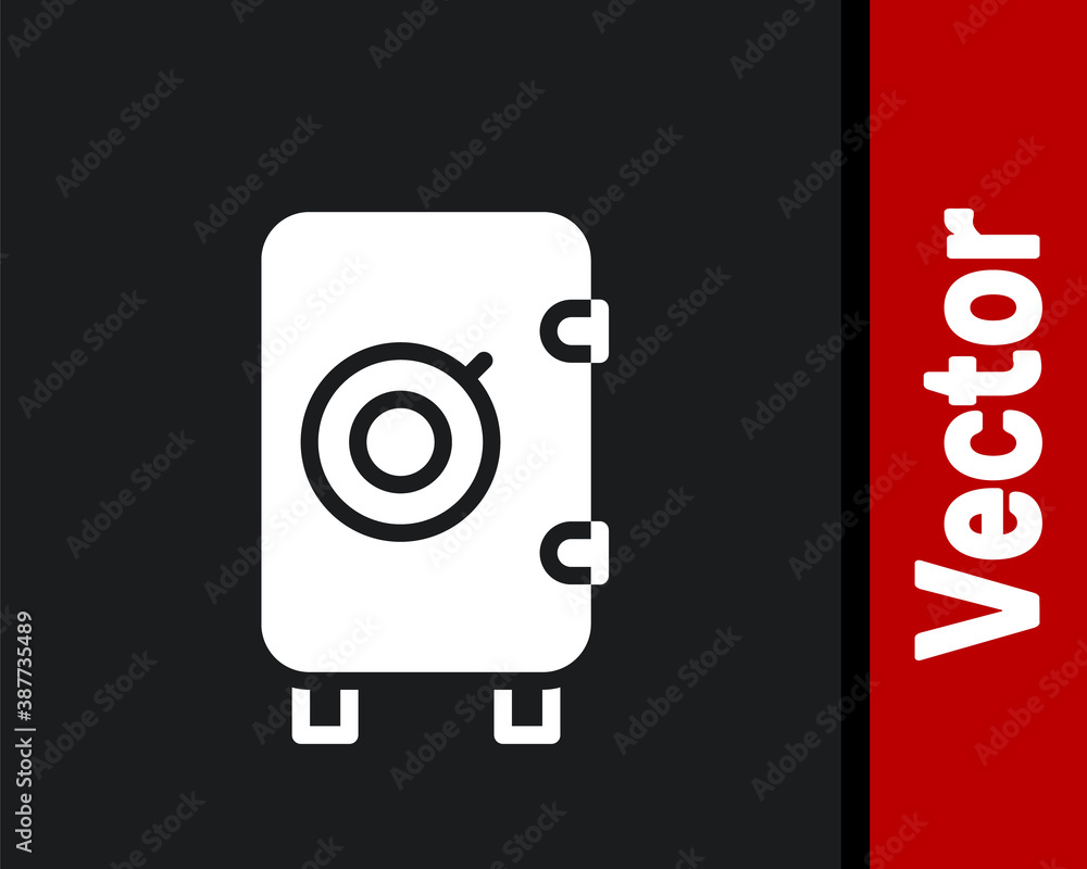 White Safe icon isolated on black background. The door safe a bank vault with a combination lock. Reliable Data Protection. Vector. White Safe icon isolated on black background. The door safe a bank vault with a combination lock. Reliable Data Protection. Vector.