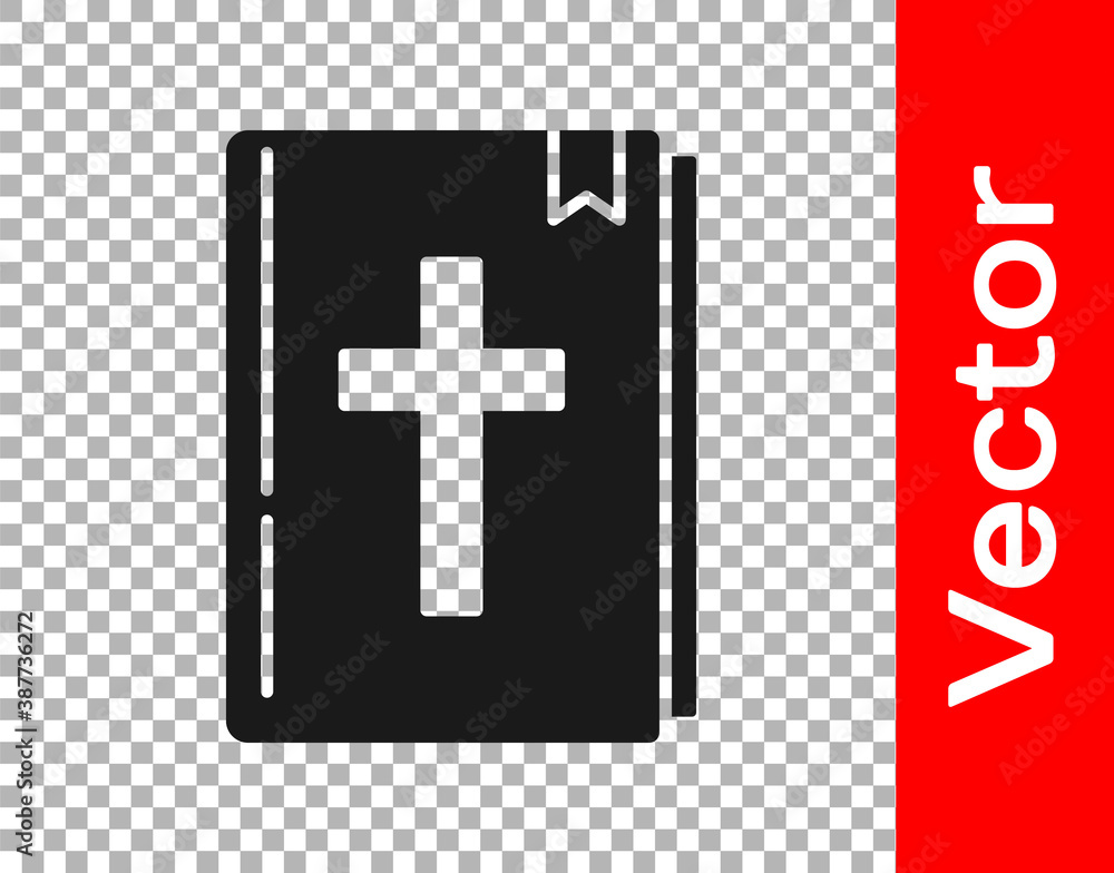 Obraz premium Black Holy bible book icon isolated on transparent background. Vector.