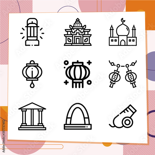 Simple set of 9 icons related to mosque