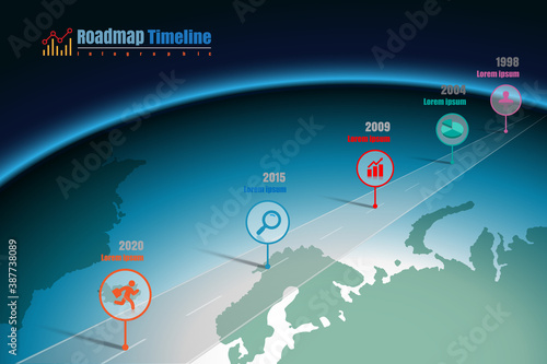Business roadmap timeline infographic world designed for abstract background template milestone element modern diagram process technology digital marketing data presentation chart Vector illustration