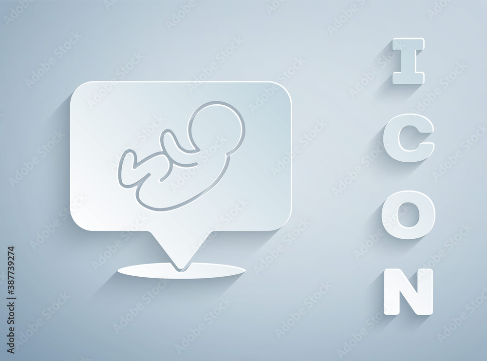 Paper cut Baby icon isolated on grey background. Paper art style. Vector. Paper cut Baby icon isolated on grey background. Paper art style. Vector.