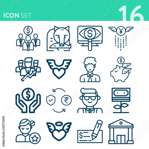 Simple set of 16 icons related to investor