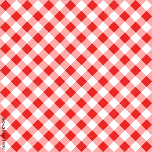 Diagonal red traditional gingham seamless pattern. Texture from rhombus or squares for - plaid, tablecloths, clothes, shirts, dresses, paper, bedding, blankets, quilts and other textile products.