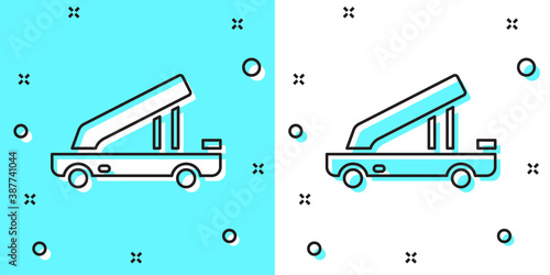 Black line Passenger ladder for plane boarding icon isolated on green and white background. Airport stair travel. Random dynamic shapes. Vector.