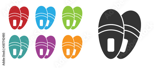Black Slippers icon isolated on white background. Flip flops sign. Set icons colorful. Vector.