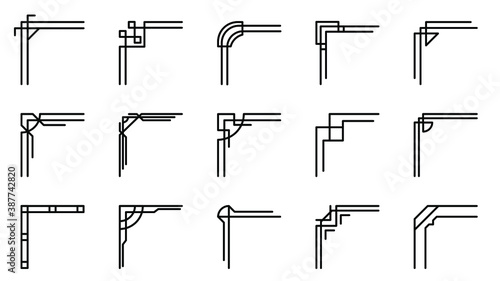 Set Hand Draw Of Corners Different Shapes Flower Decoration Vector Design Doodle Sketch Style For Wedding And Banner