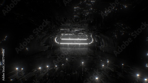 Fotografie Inside Futuristic Sci-Fi Alien Spaceship with Abstract Neon Lights - Abstract Ba