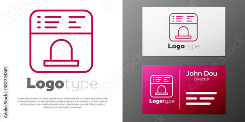 Logotype line Ticket office to buy tickets for train or plane icon isolated on white background. Buying tickets. Ticket service. Logo design template element. Vector.