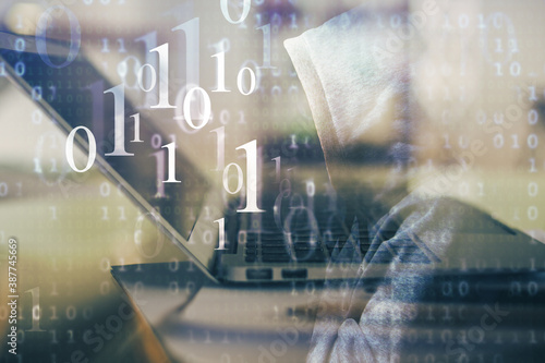 Wallpaper Mural Double exposure of table with computer on background and data theme hologram. Data technology concept. Torontodigital.ca