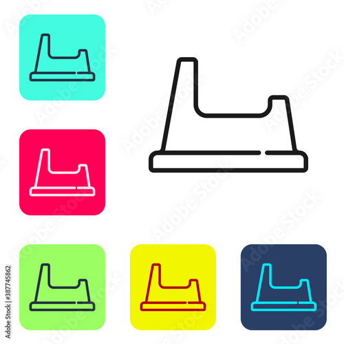 Black line Baby potty icon isolated on white background. Chamber pot. Set icons in color square buttons. Vector.