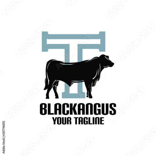 letter t black angus bull, vector illustrations