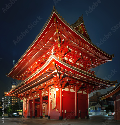 Evening shot of the Kaminarimon gate of the Sensoji Temple,