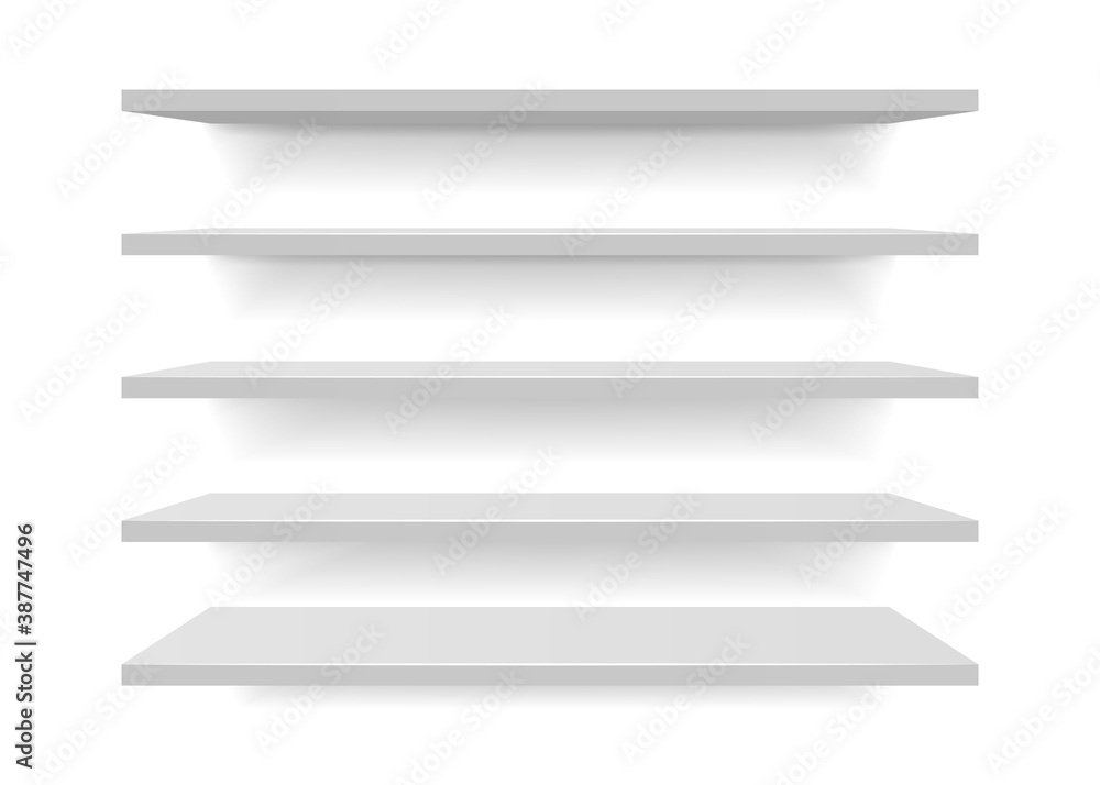 Set of white different furniture shelves. Vector illustration Set of white different furniture shelves. Vector illustration